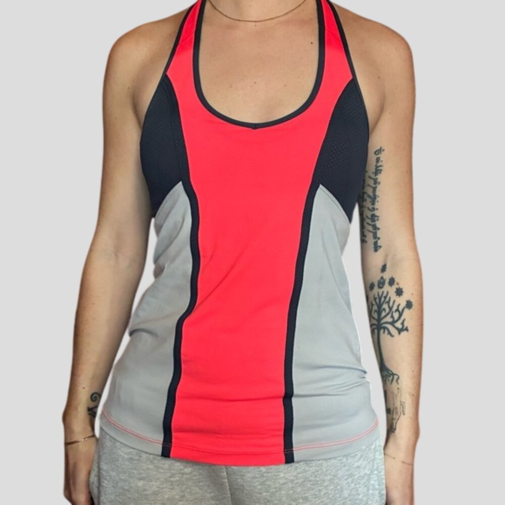 Lorna Jane Coral/Grey/Navy Athletic Yoga Racerback Exercise Tank Top